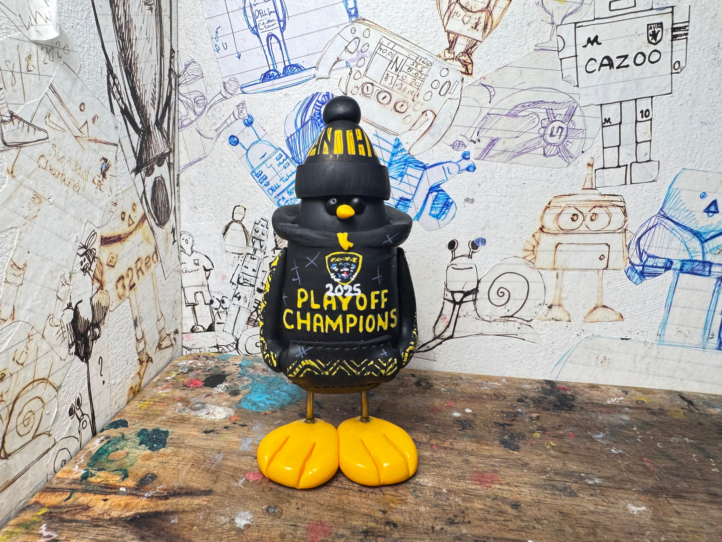 Nottingham Panthers hoodie playoff champions 2025 penguin with woolly hat