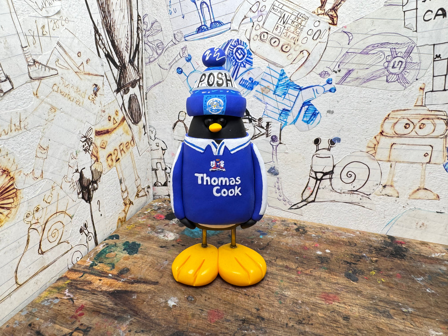 Peterborough United penguin 1995/96 home shirt with woolly hat