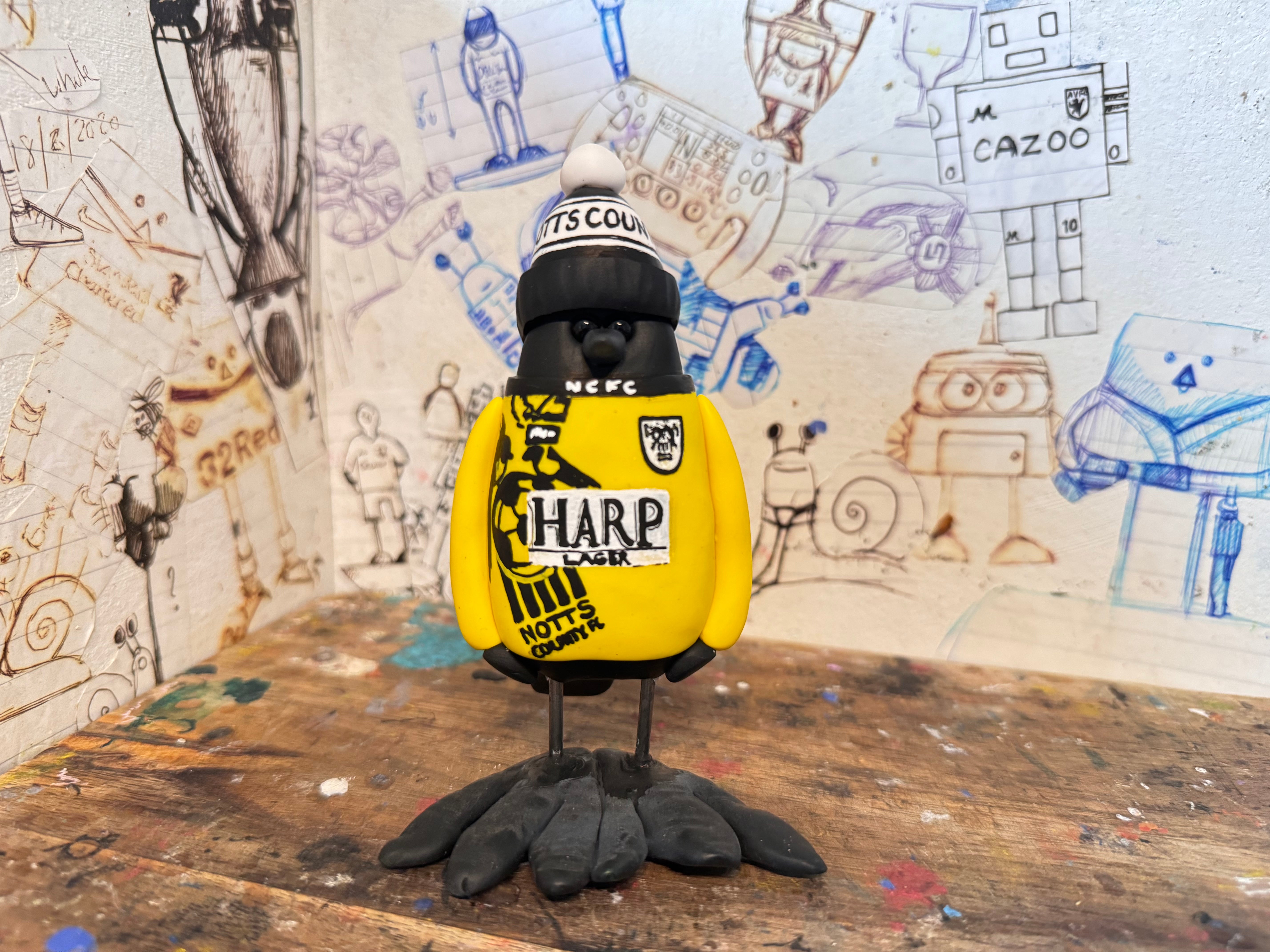 Notts County magpie retro kit 1995 away with woolly hat – The footy ...