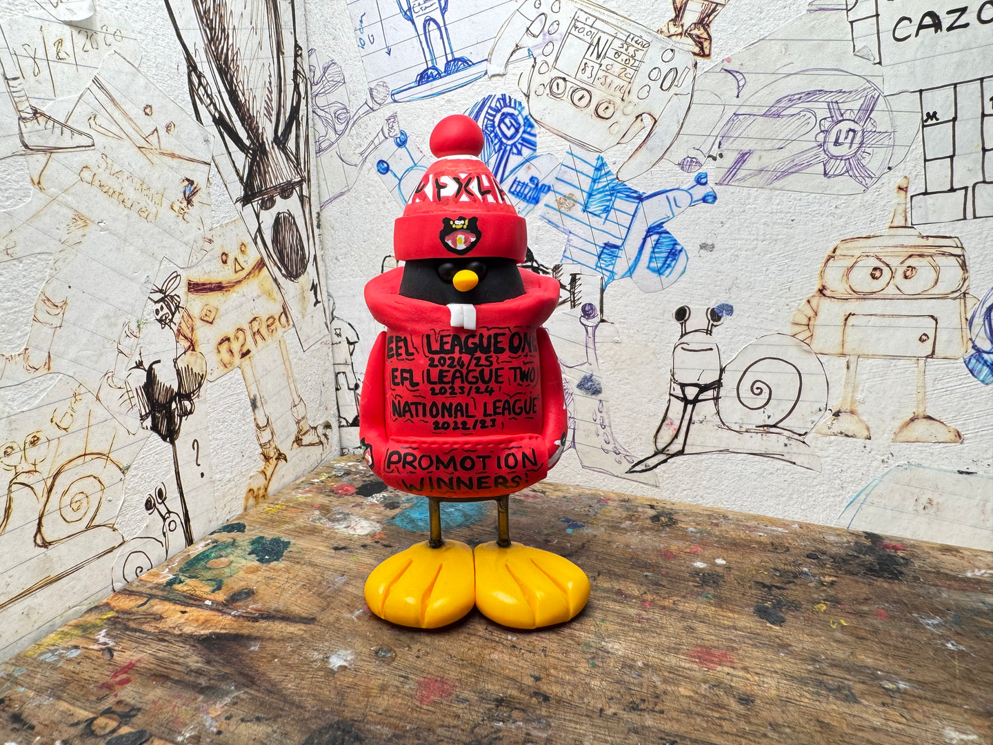 Wrexham AFC promotions hoody penguin with woolly hat