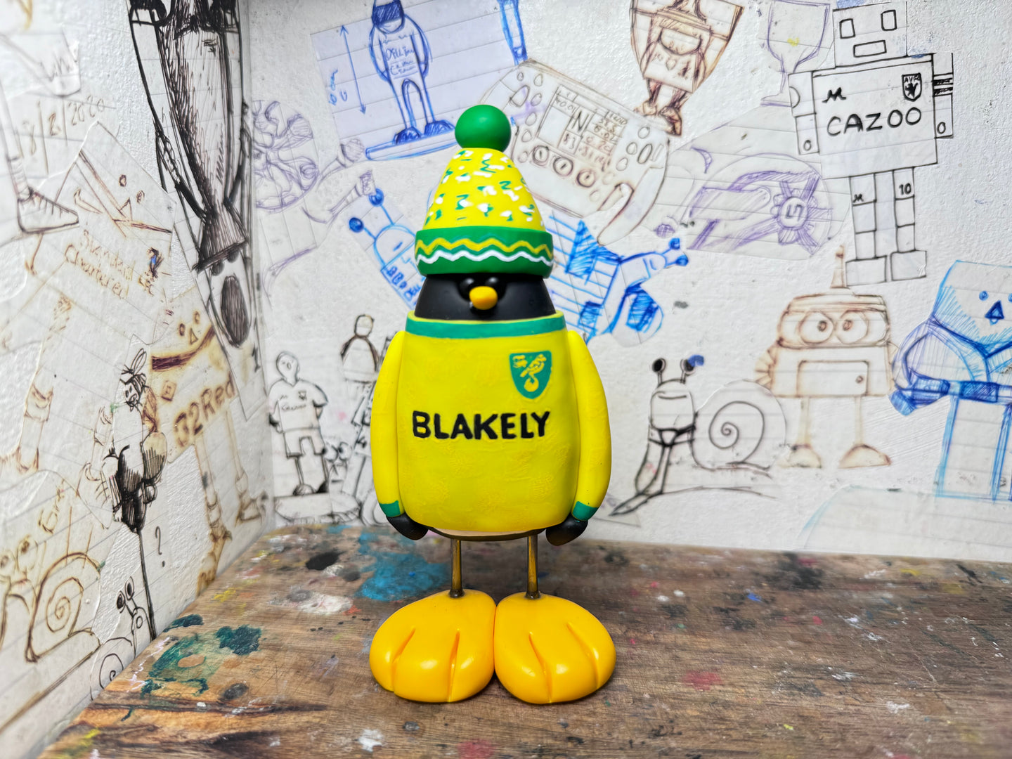 Norwich City Penguin 2025 kit with woolly hat