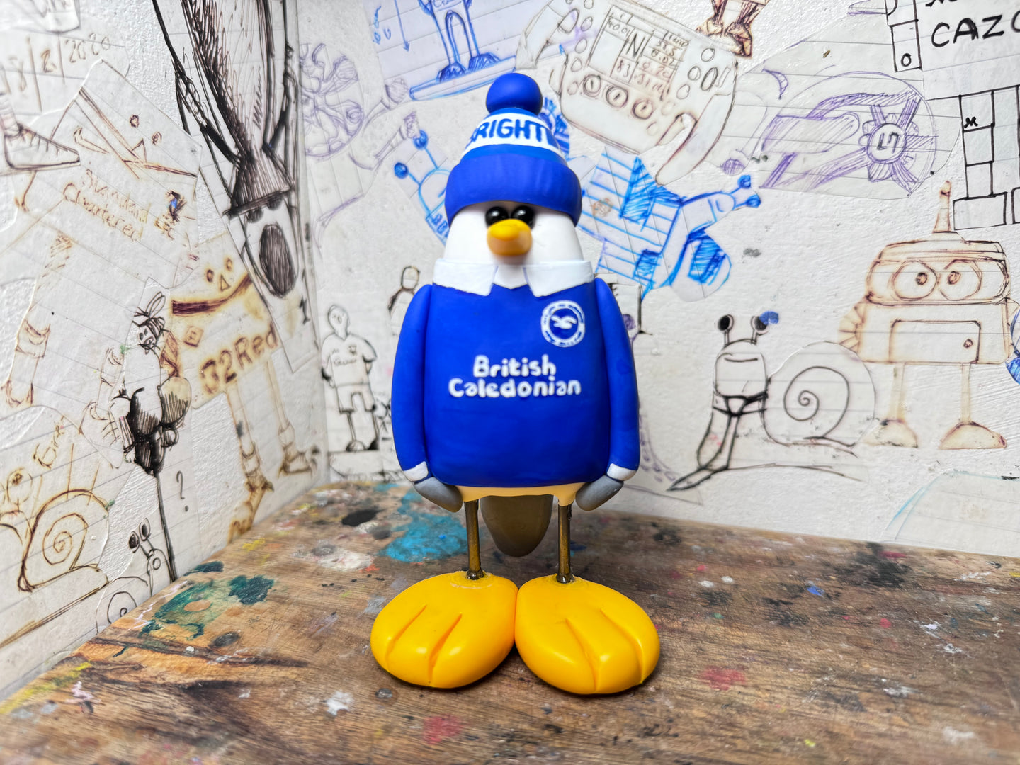 Brighton Albion seagull 1980 shirt with woolly hat