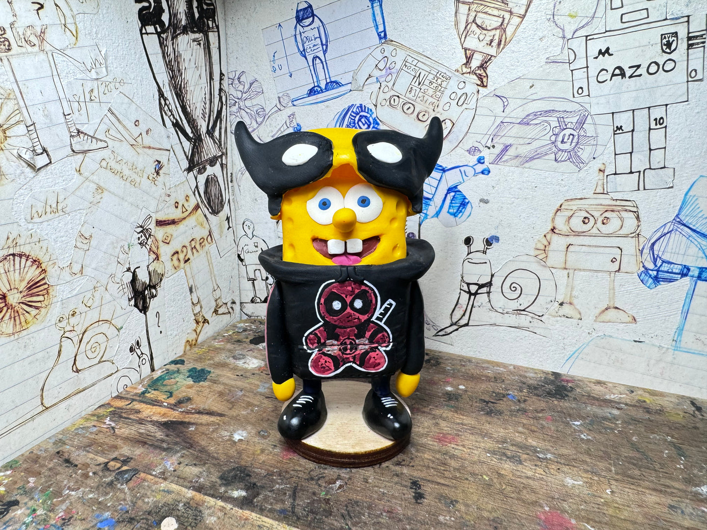 SpongeBob he is Deadpool Hoodie and wolverine mask removable (special one off)