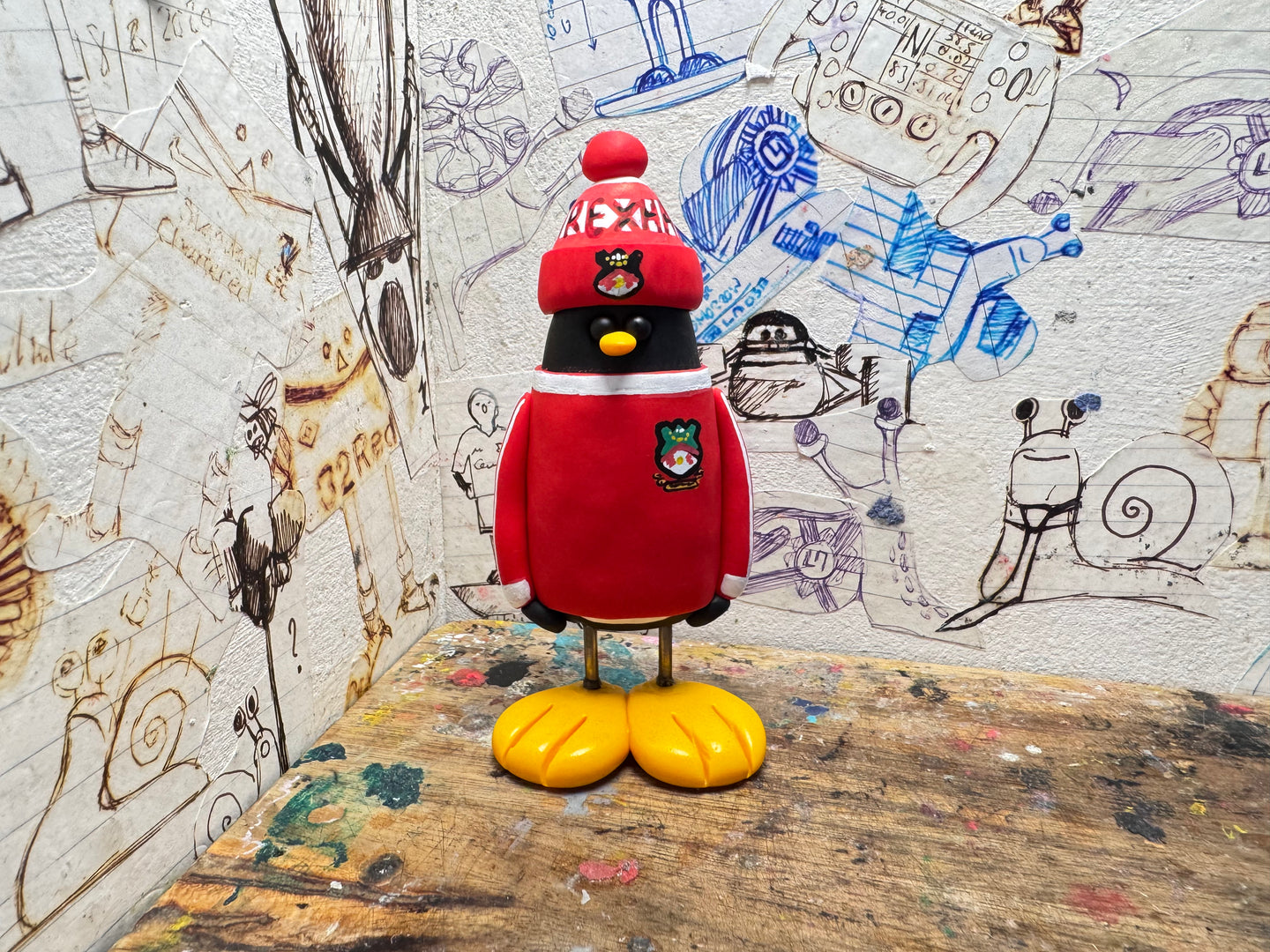 Wrexham AFC 1980 penguin with woolly hat