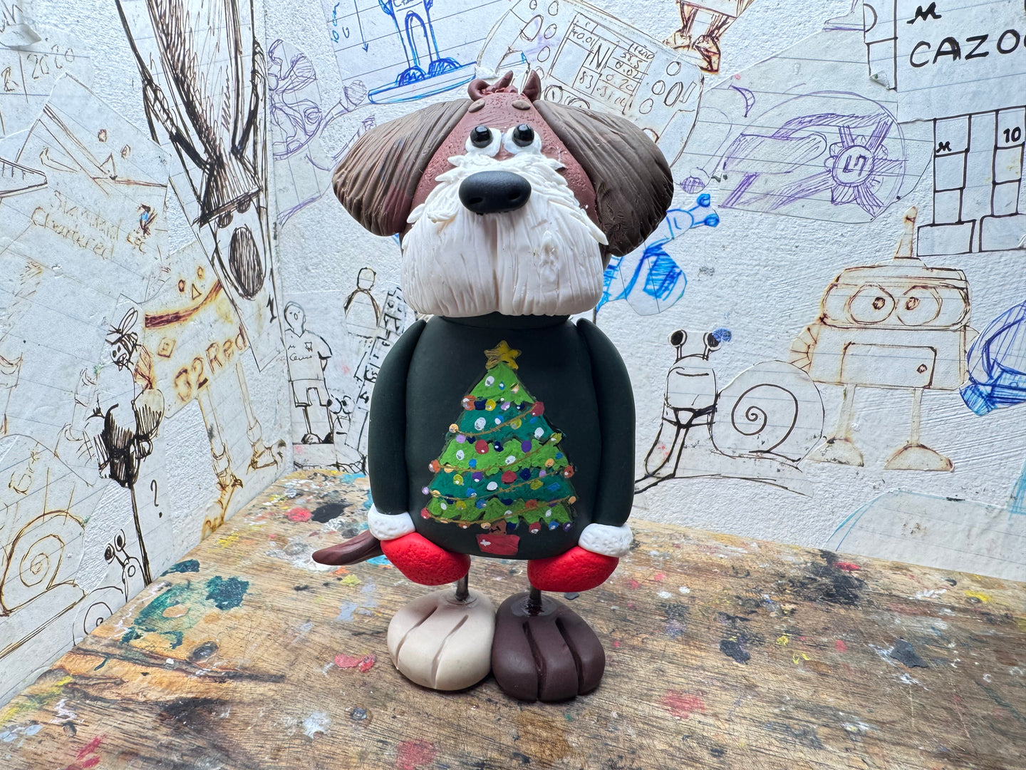 Doggy with Christmas tree jumper on