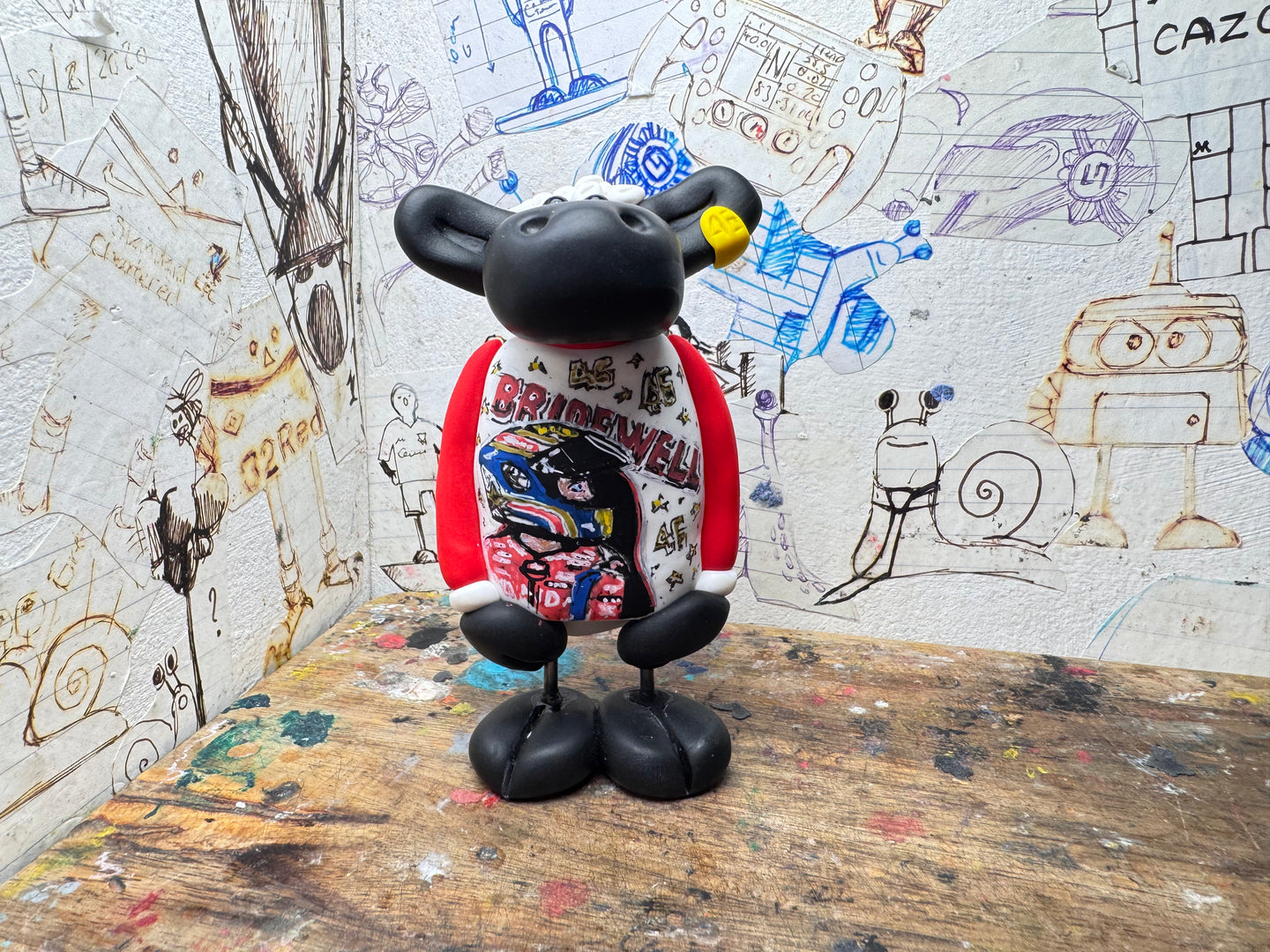 Tommy Bridewell sheep with a drawing of Tommy Bridewell at the front