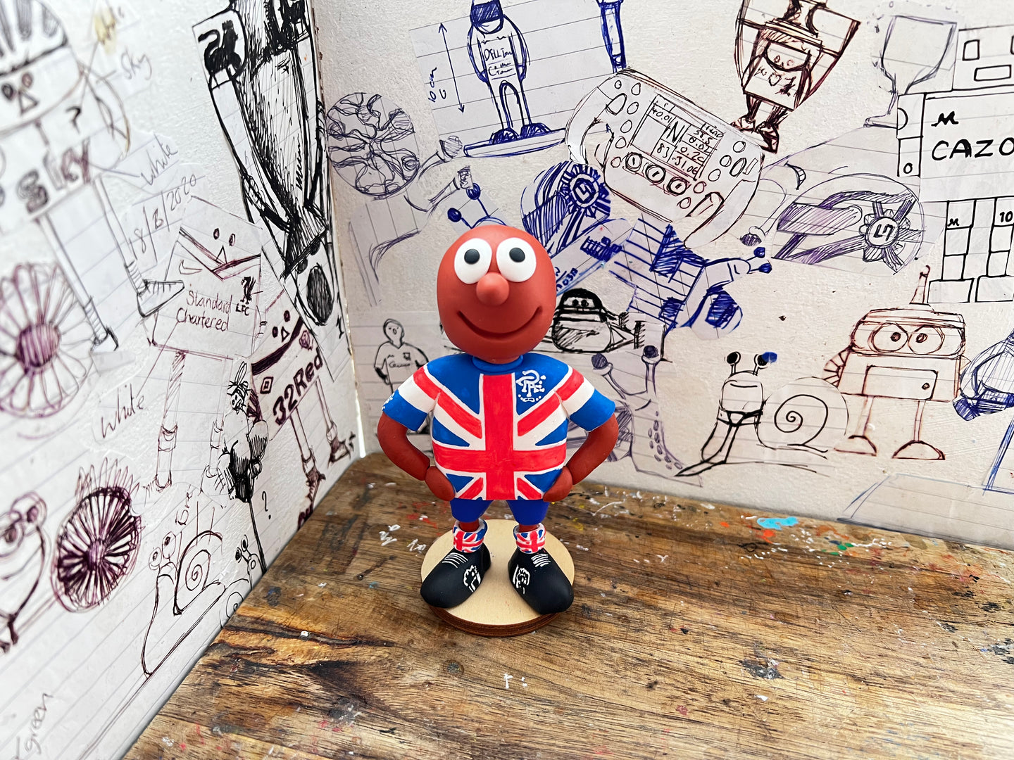 Morph in his Union Jack Rangers kit 2022 full kit handmade