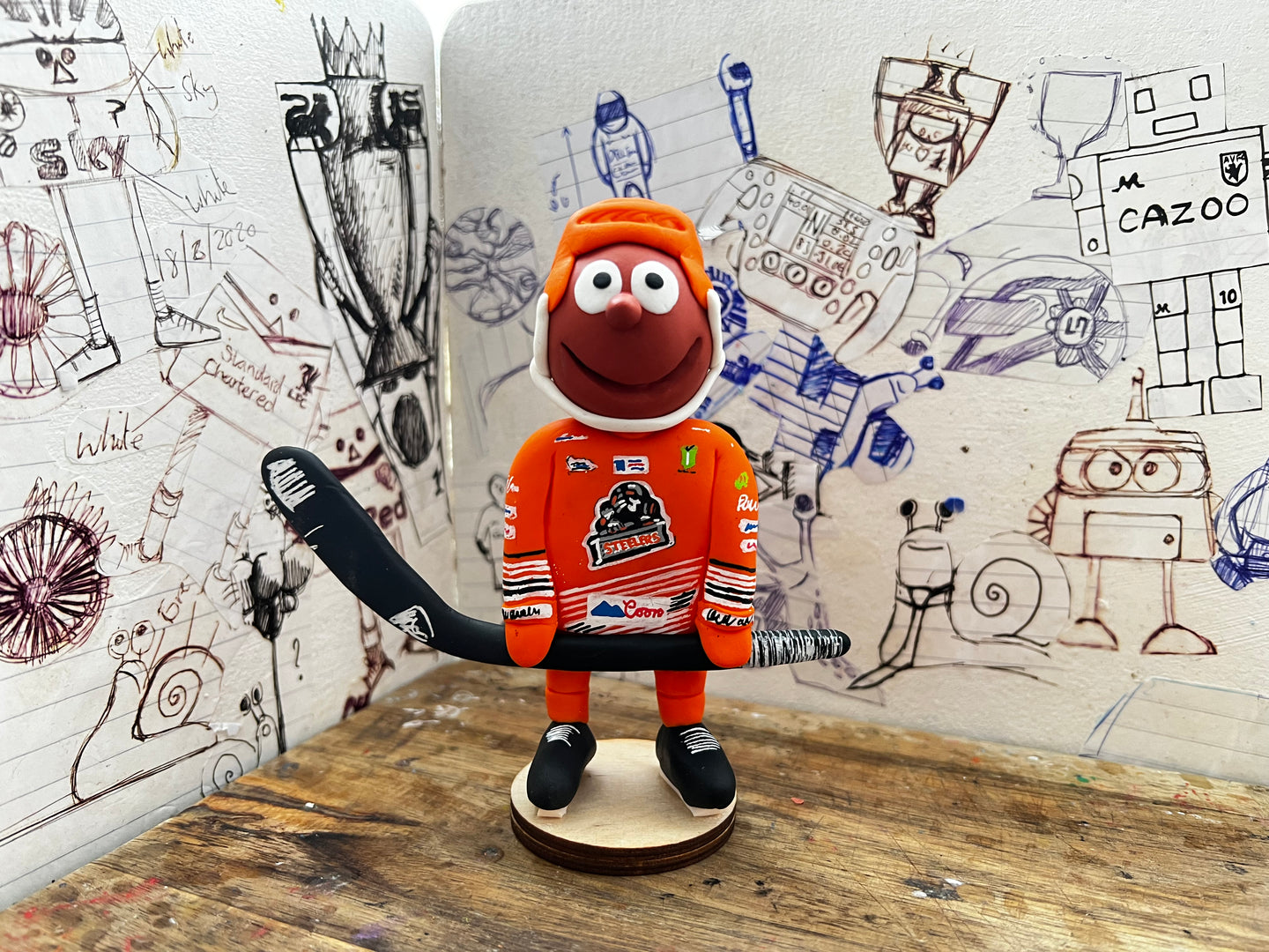 Morph in his Sheffield Steelers kit 2022 with helmet and Ice hockey stick kit handmade